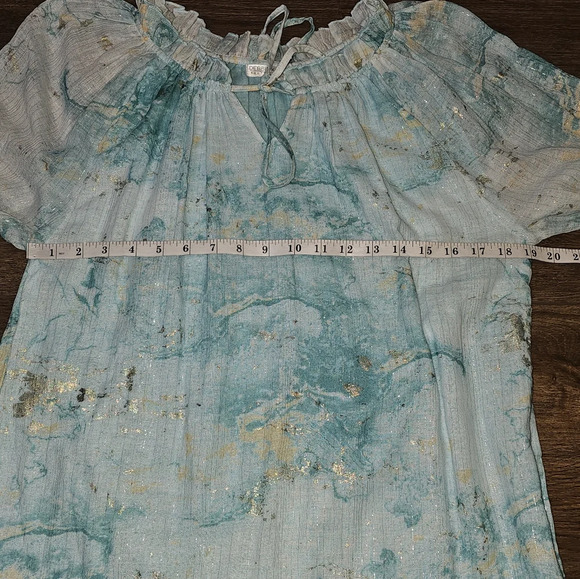 Debbie Katz Nalai Tunic Aqua Metallic Block Print Midi Dress Sz M Cottagecore - Picture 12 of 16